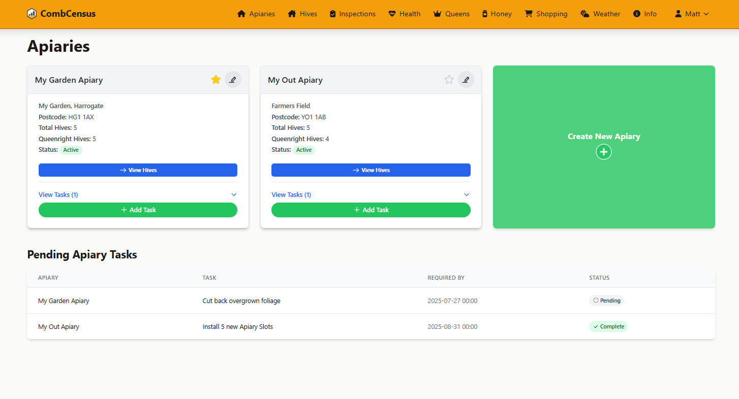 Apiary Management - Multi-location tracking with profiles and statistics