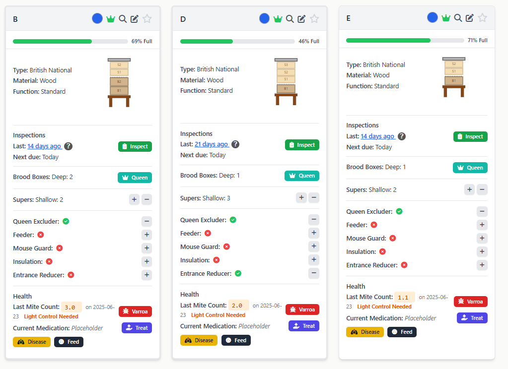 Hive Records - Detailed colony tracking with equipment and health logs