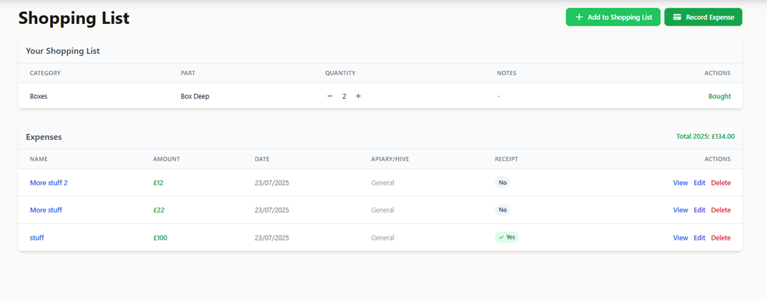 Financial Management - Expense tracking and shopping list integration
